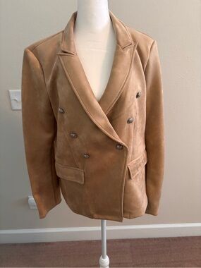 Tan Double-Breasted Women's Suede Blazer
